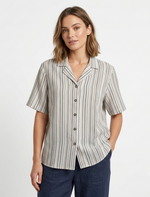 White Multi Stripe Open Collar Short Sleeve Shirt