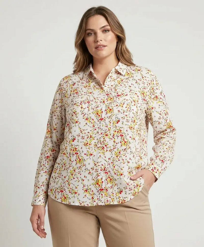 White Ditsy Floral Print Chiffon Shirt – Full Sleeves western preloved