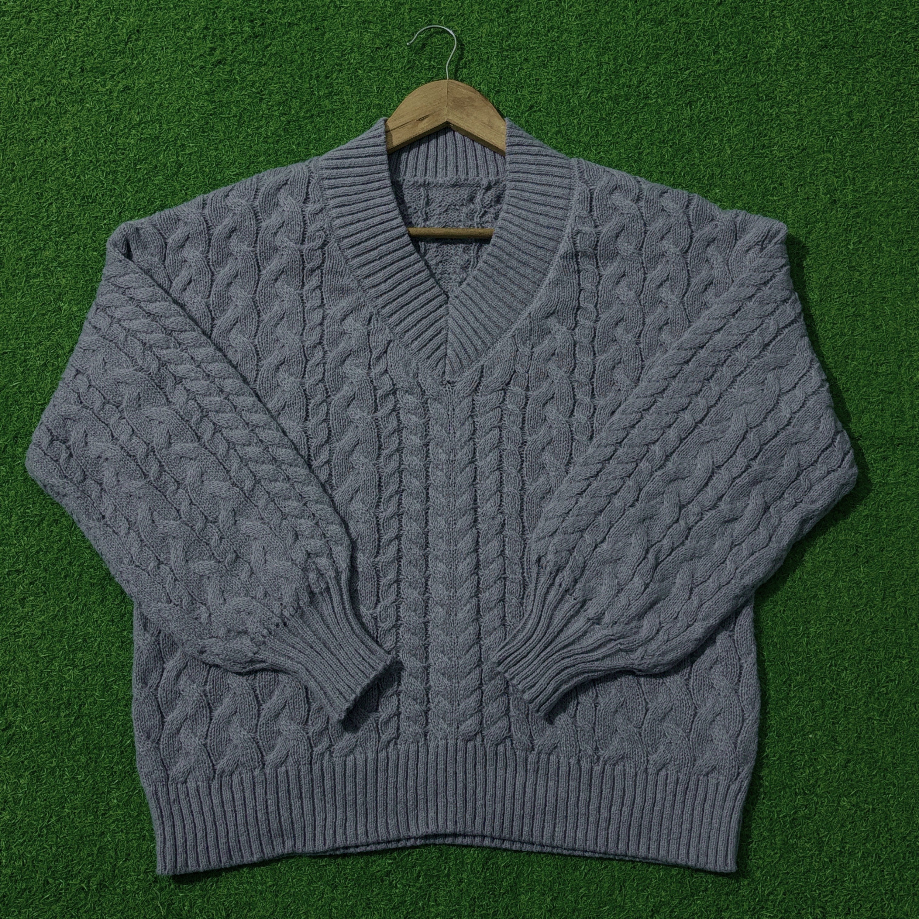 Grey cable-knit drop-shoulder sweater