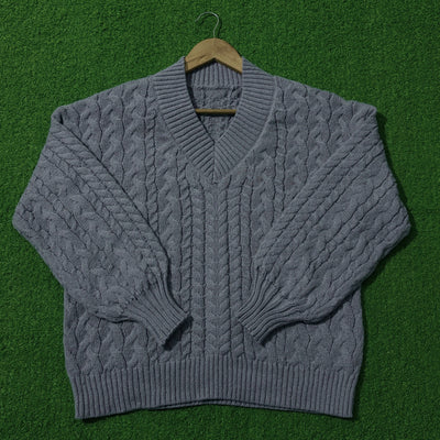 Grey cable-knit drop-shoulder sweater