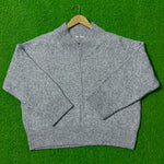 Grey V-neck drop-shoulder knit sweater by Tu