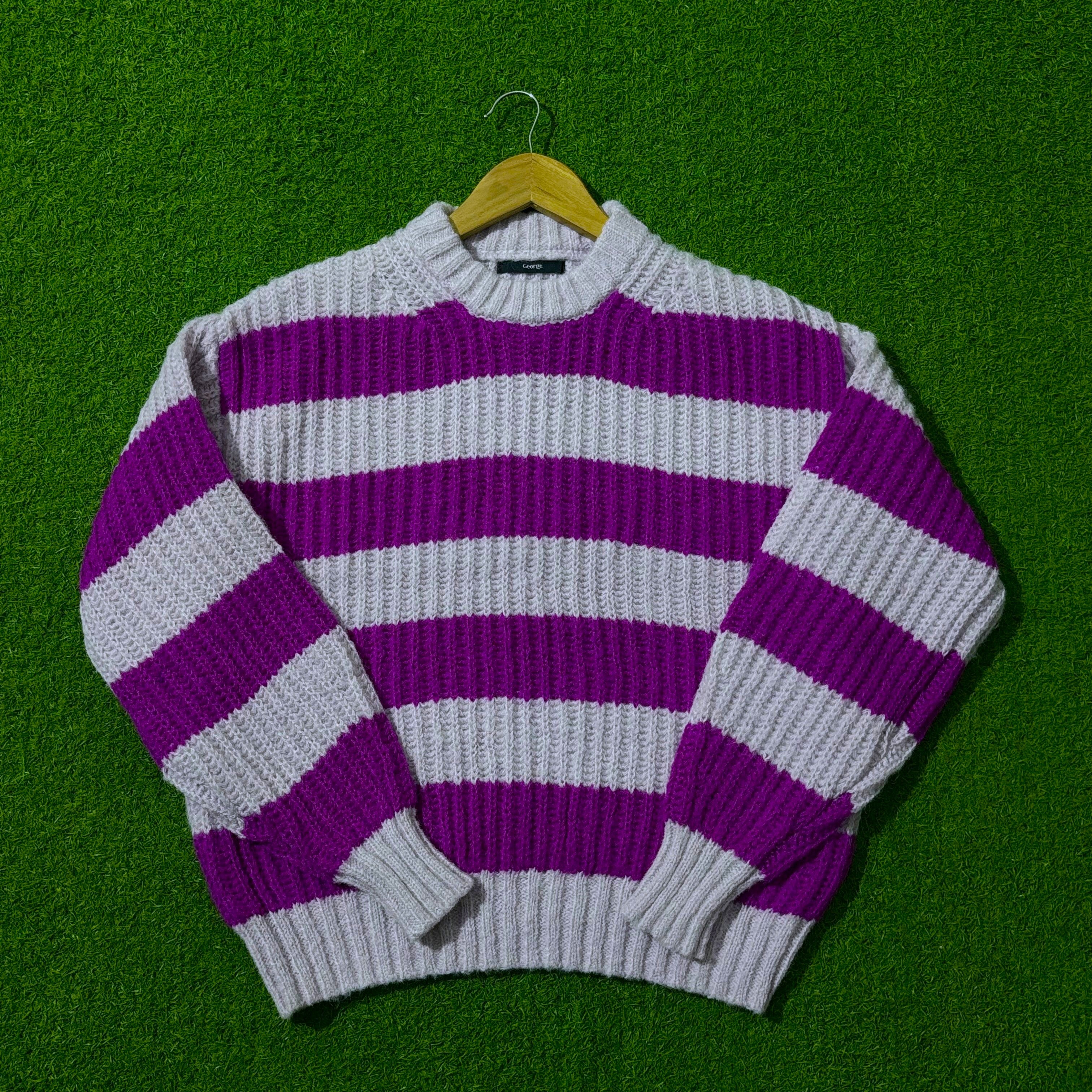 Bright Purple and Lavender Striped Knit Sweater