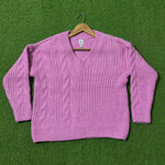 Pink cable-knit V-neck sweater by River Island