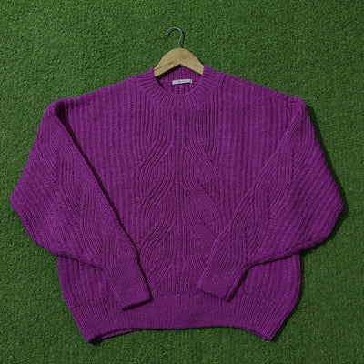Purple textured drop-shoulder knit sweater by Tu