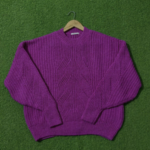 Purple Textured Drop-Shoulder Knit Sweater