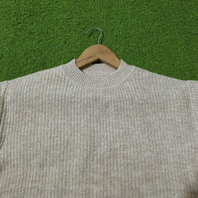 Beige High-Neck Knit Sweater - alternate view