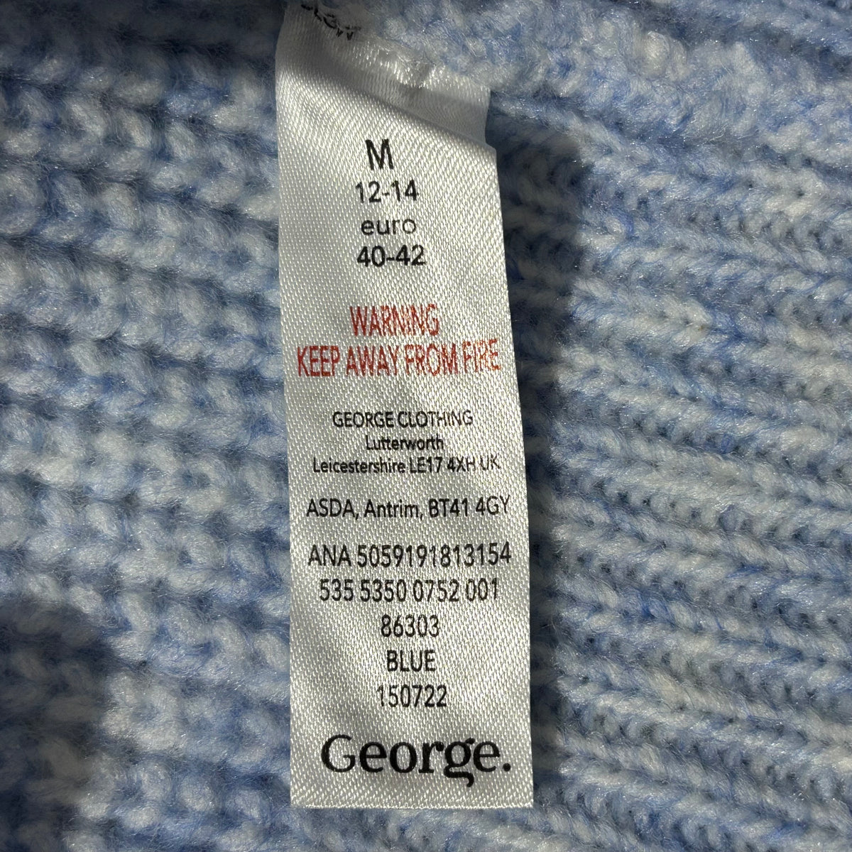 Blue V-neck ribbed knit sweater by George
