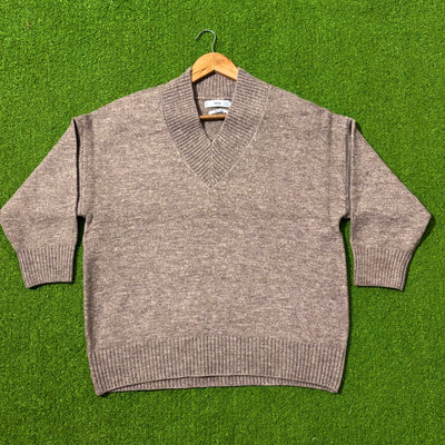 Taupe brown V-neck drop-shoulder knit sweater by MNG