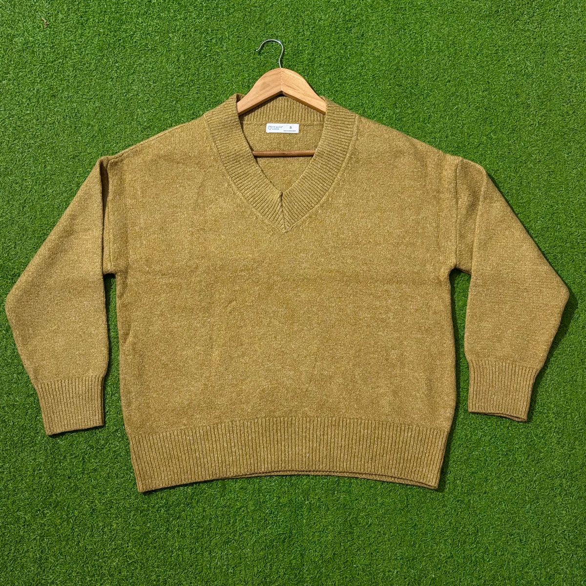 Olive tan V-neck drop-shoulder sweater by Primark