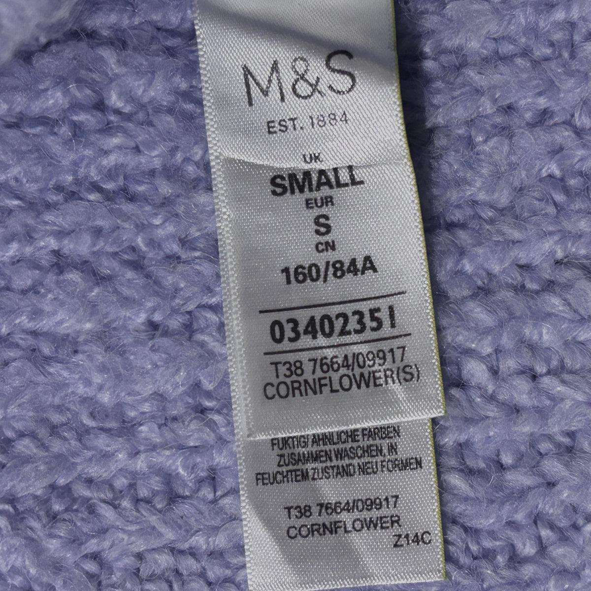 M&S cornflower blue sweater size S label