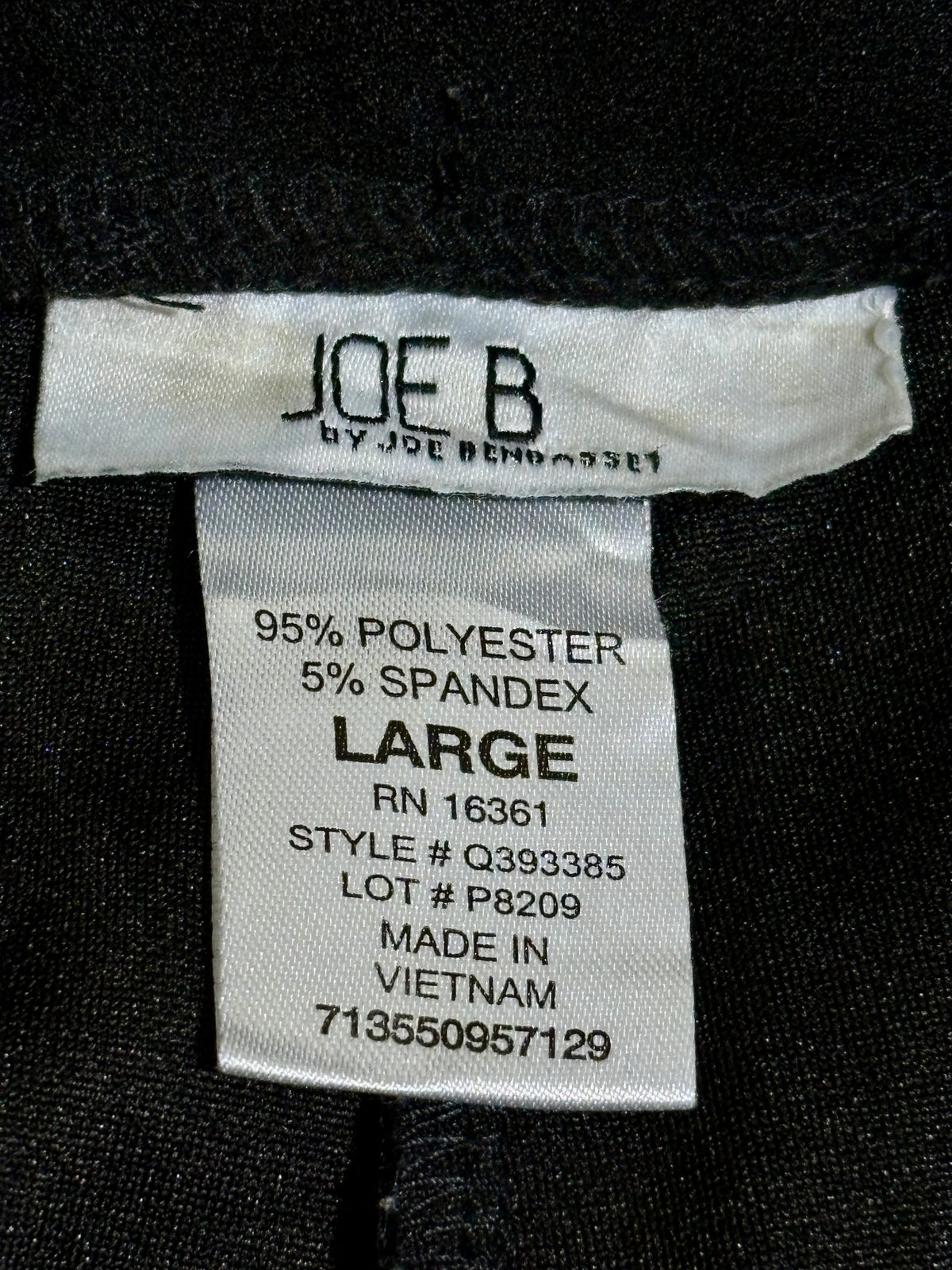 JOE B brand, Large size and polyester spandex label inside trousers