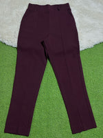 Burgundy high-rise straight-leg trousers laid flat