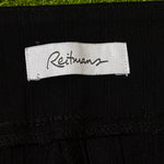 Back view of black straight-leg pants