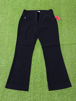 Black straight-leg pants with button-accented pocket details, front view
