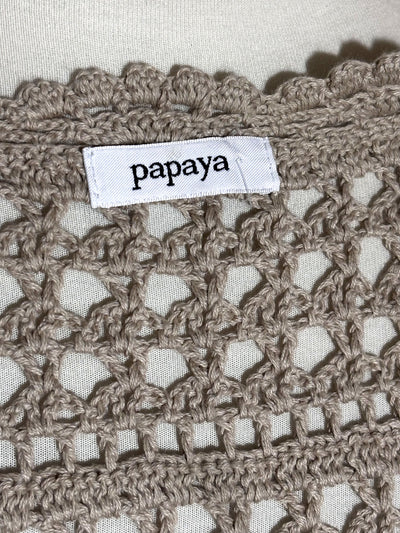 Papaya label on taupe openwork vest - alternate view