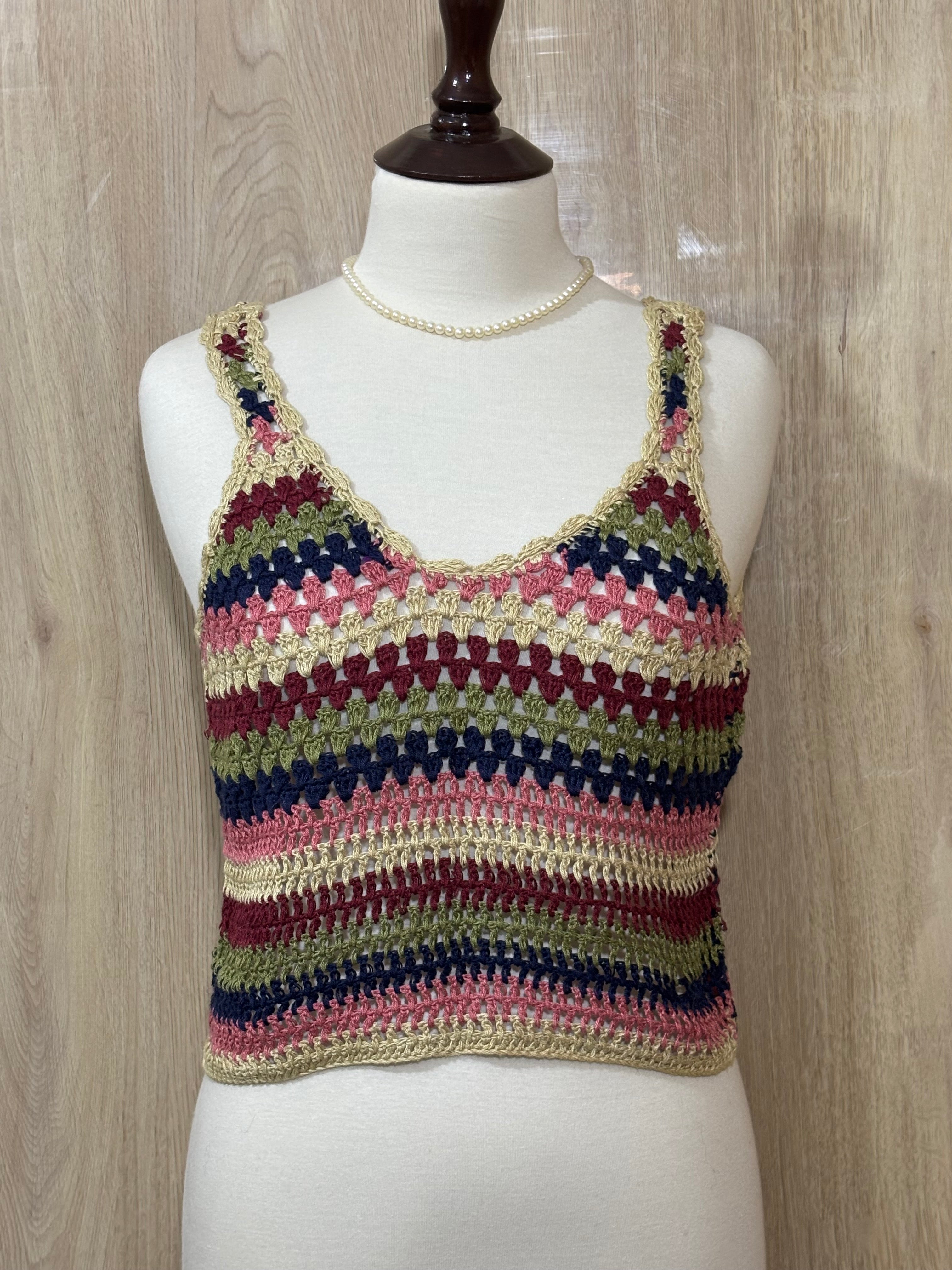 Multicolor Striped Openwork Sleeveless Crop Top