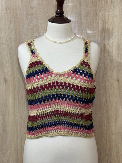 Multicolor Striped Openwork Sleeveless Crop Top