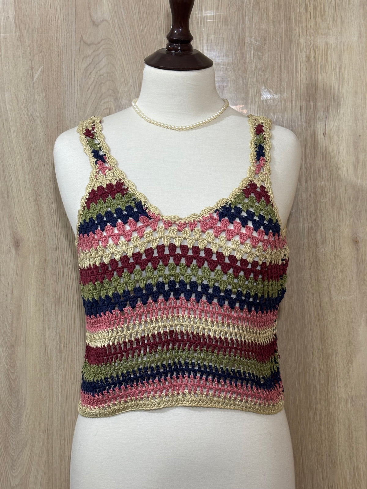 Multicolor Striped Openwork Sleeveless Crop Top