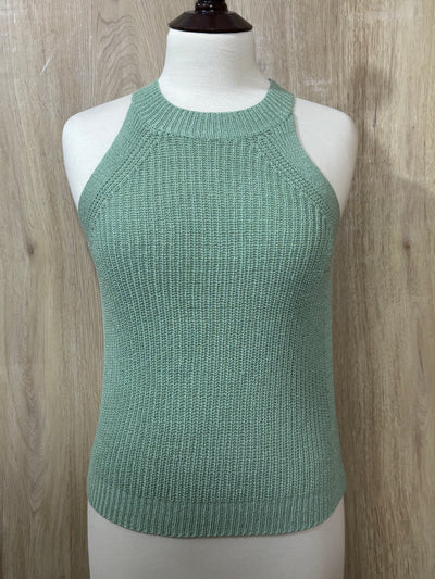 Sage Green High-Neck Sleeveless Knit Top