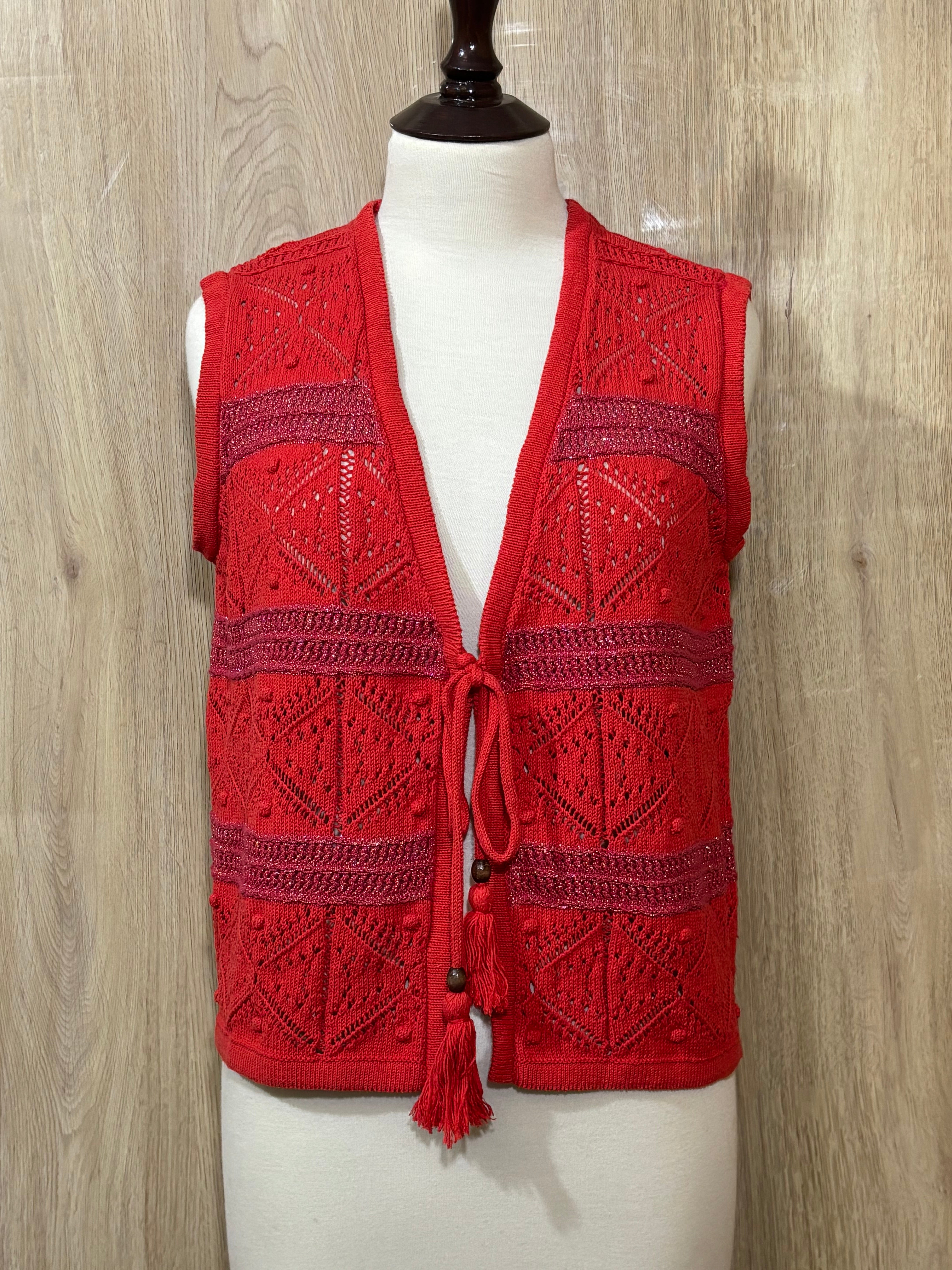 Openwork Tie-Front Sleeveless Vest