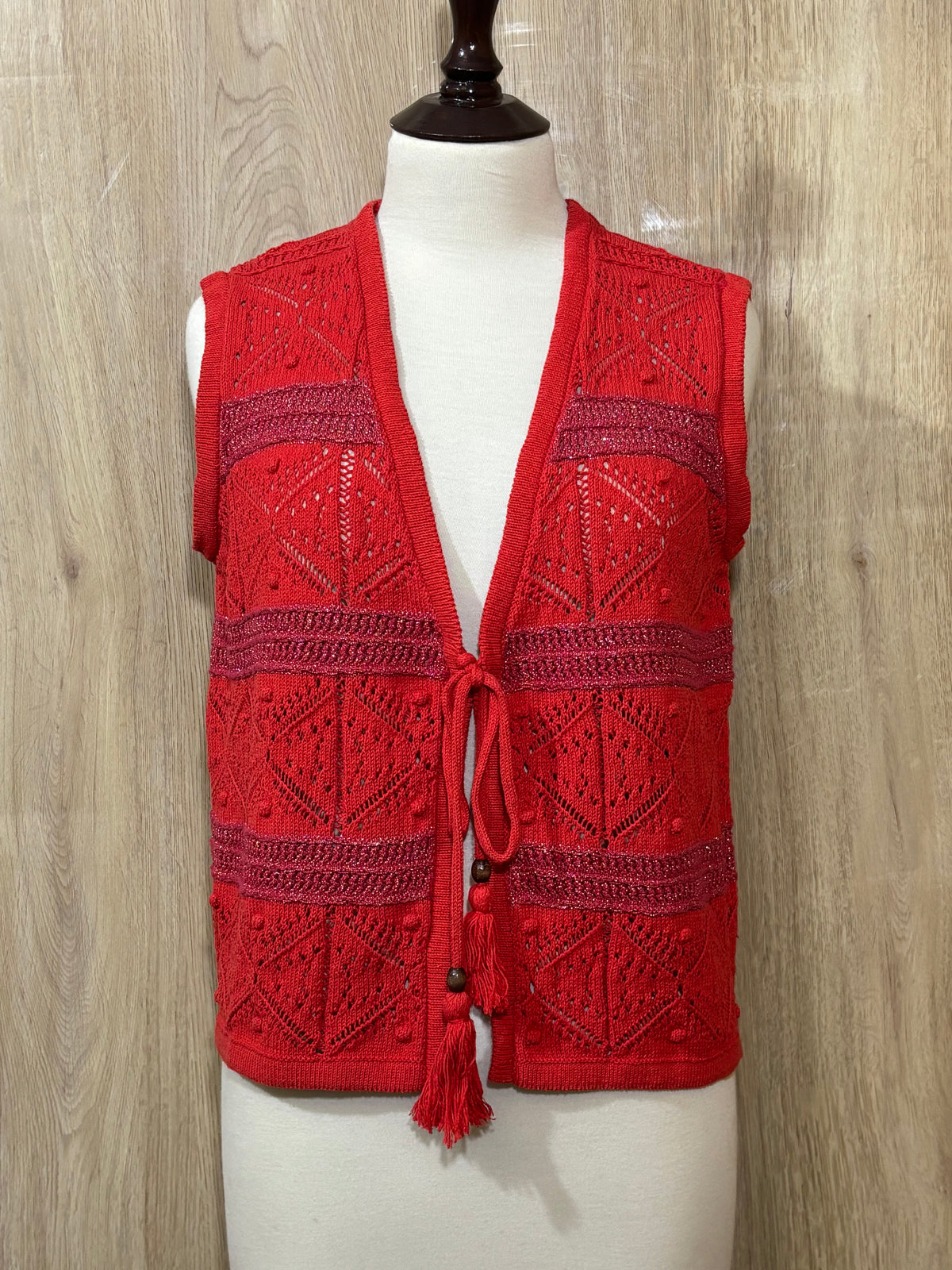 Openwork Tie-Front Sleeveless Vest