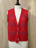 Openwork Tie-Front Sleeveless Vest