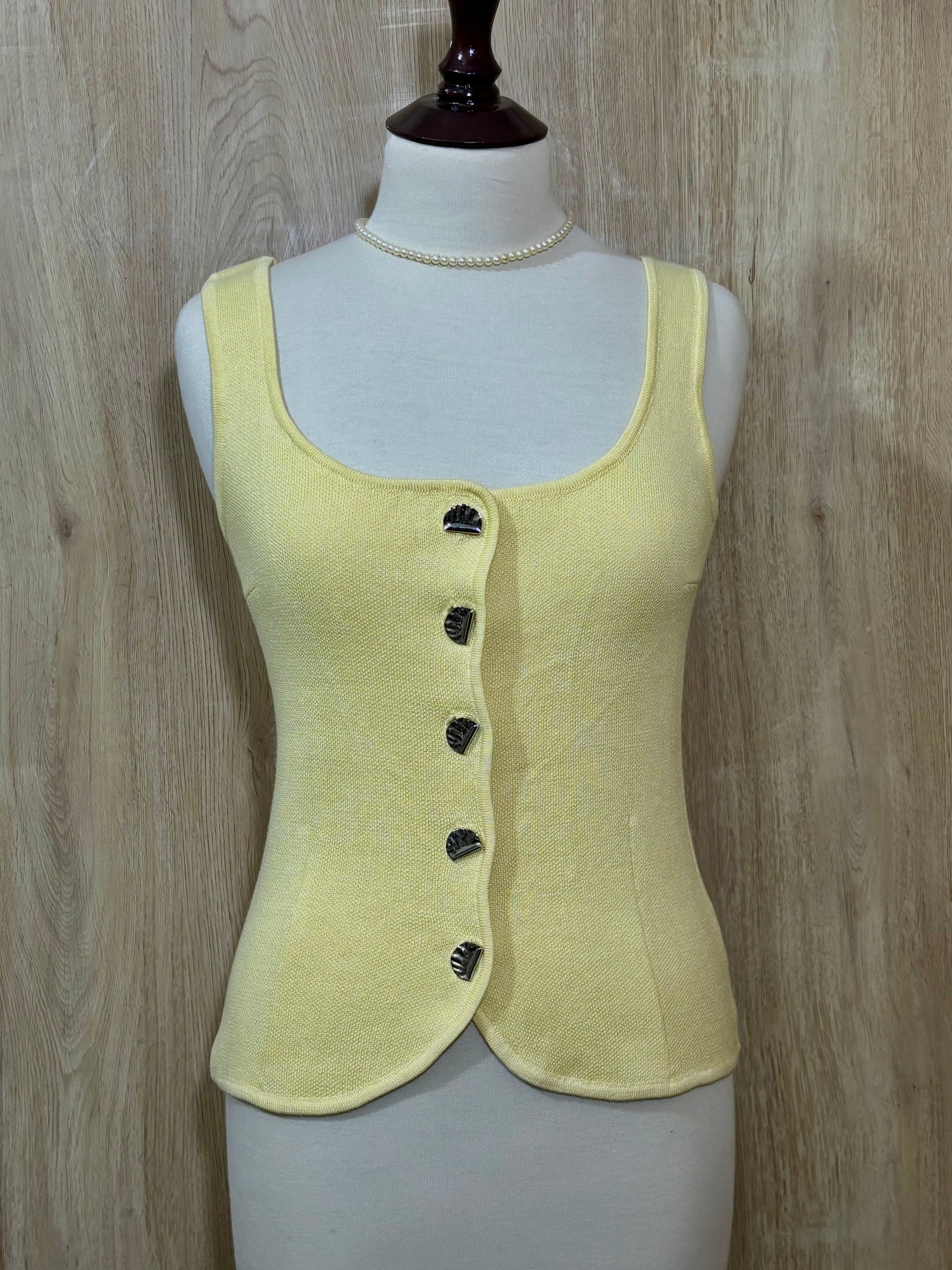 Pale Yellow Square-Neck Button-Front Sleeveless Top
