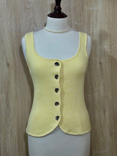 Pale Yellow Square-Neck Button-Front Sleeveless Top