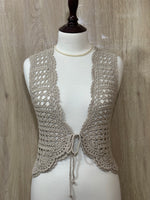 Taupe Openwork Tie-Front Sleeveless Vest