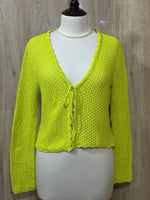 Lime Green Openwork Tie-Front Cardigan