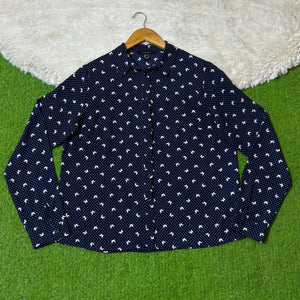 Navy Blue and White Butterfly Polka Dot Shirt