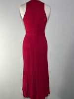 Back view of red ribbed sleeveless maxi dress