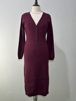 Burgundy V-neck long-sleeve midi dress front view