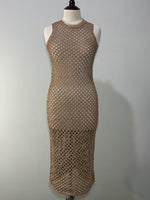 Gold openwork sleeveless bodycon maxi dress front view