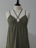 Olive Green Striped Keyhole Tiered Maxi Dress
