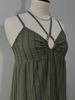 Olive Green Striped Keyhole Tiered Maxi Dress