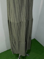 Olive Green Striped Keyhole Tiered Maxi Dress