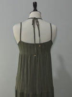 Olive Green Striped Keyhole Tiered Maxi Dress