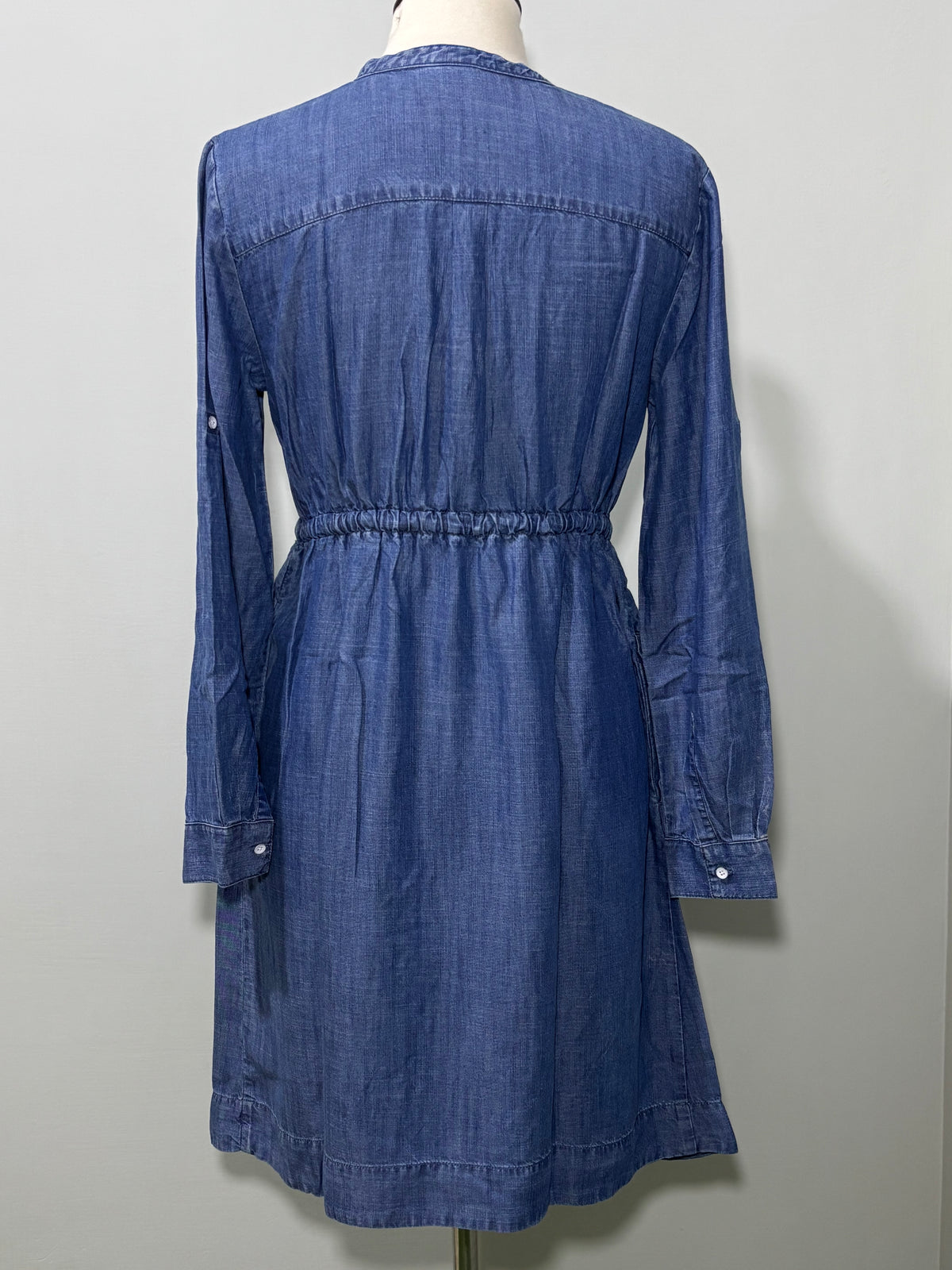Blue Drawstring Waist Long-Sleeve Maternity Shirt Dress