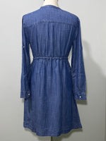 Blue Drawstring Waist Long-Sleeve Maternity Shirt Dress
