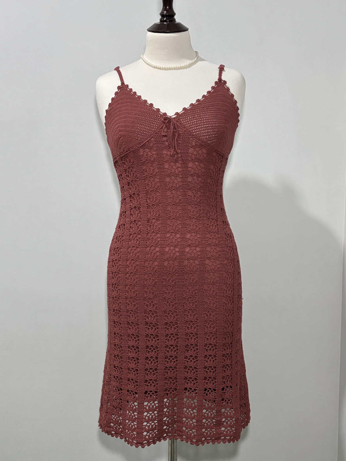 Dusty rose floral openwork strappy dress front view