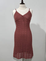 Dusty rose floral openwork strappy dress front view