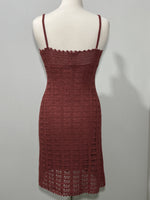 Back view of dusty rose floral openwork strappy dress