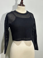 Black crop top openwork detailing and dropped shoulders