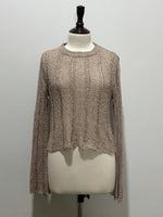 Taupe textured long-sleeve crop top front view