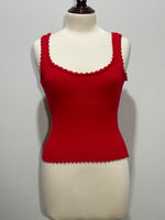 Red ribbed lettuce-edge sleeveless top front view