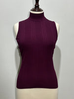 Burgundy sleeveless turtleneck rib detailing