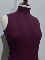 Burgundy ribbed sleeveless turtleneck top front view