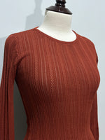 Rust brown top round neckline and vertical pointelle detail