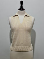 Cream textured sleeveless collared top front view